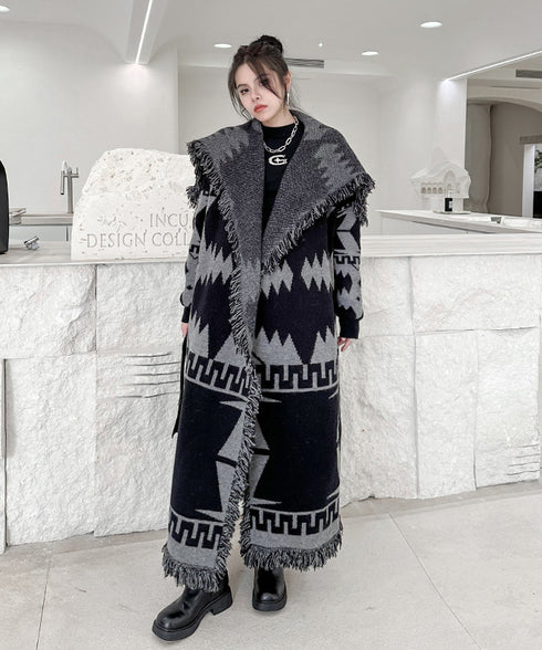 Fringe Pattern Long Coat